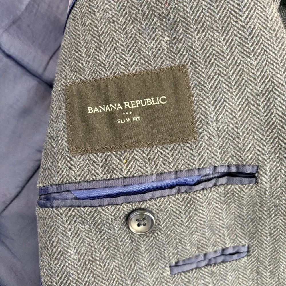 Banana Republic Slim Fit Blazer Sport Coat Navy Wool Blend Herringbone Men 40S